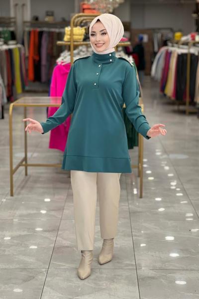 23016 Omuz Apoletleri Taş İşlemeli Tunik Zümrüt