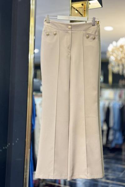 23017 Cep Kenarı Düğme Detaylı Pantolon Bej