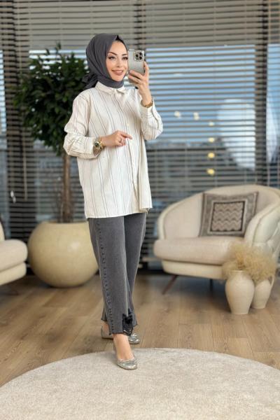 2305 Renkli Çizgili Gömlek Siyah