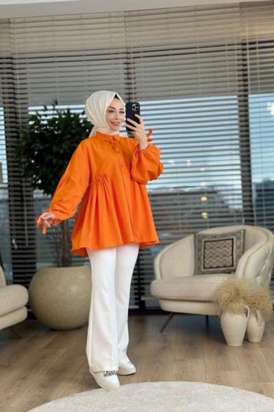 2311 Kol Bağlamalı Bel Büzgülü Gömlek Oranj