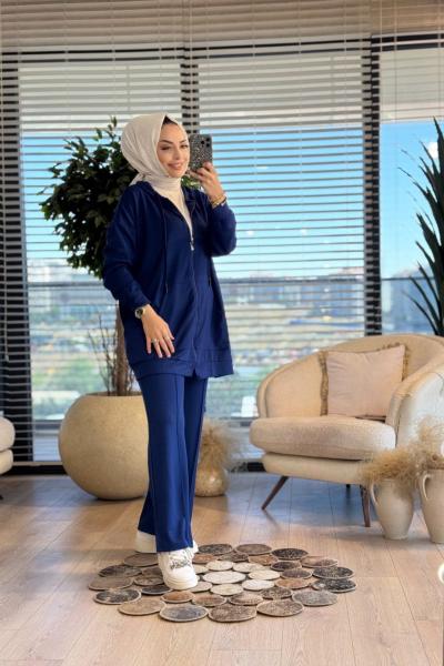 2319 Kapşonlu Önü Fermuarlı Takım Lacivert