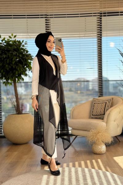 23229 File Parçalı Ön Küçük Ferm.Yelek Siyah