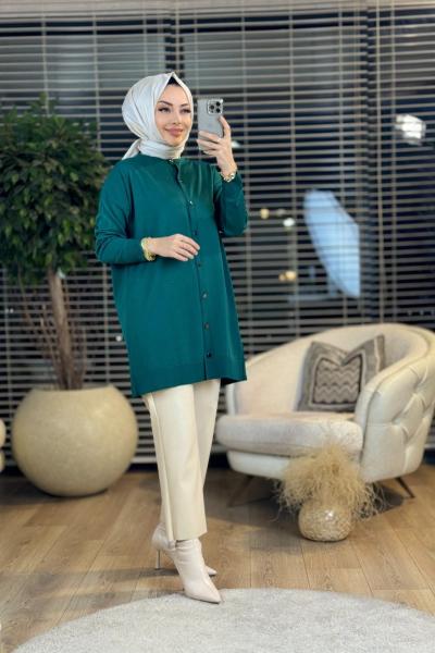 237 Metal Düğmeli Hırka Zümrüt