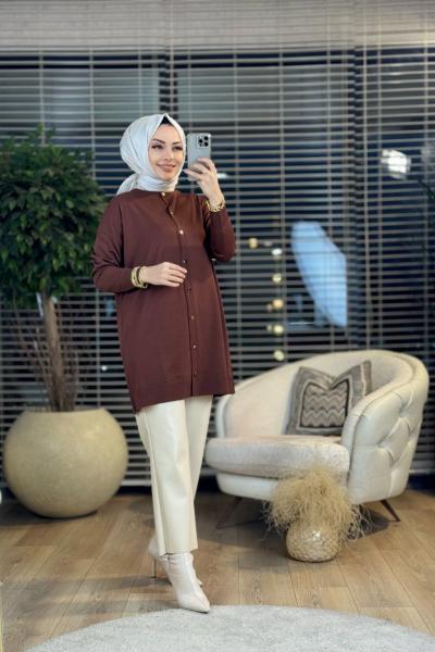 237 Metal Düğmeli Hırka Kahve