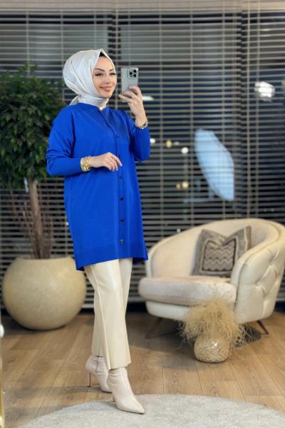 237 Metal Düğmeli Hırka Saks