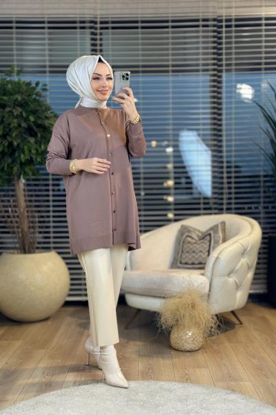 237 Metal Düğmeli Hırka Vizon