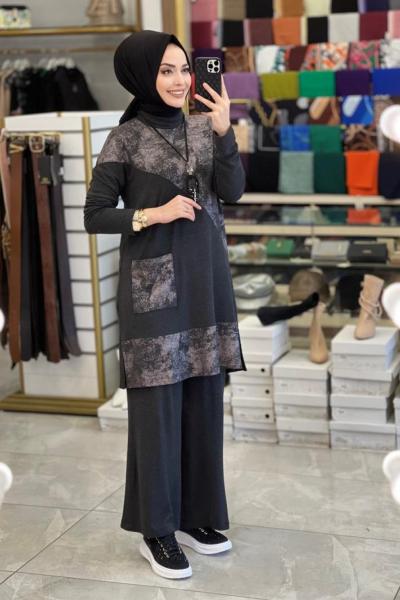 23YT627 Önü Parça Ve Cep Detaylı Takım Antrasit