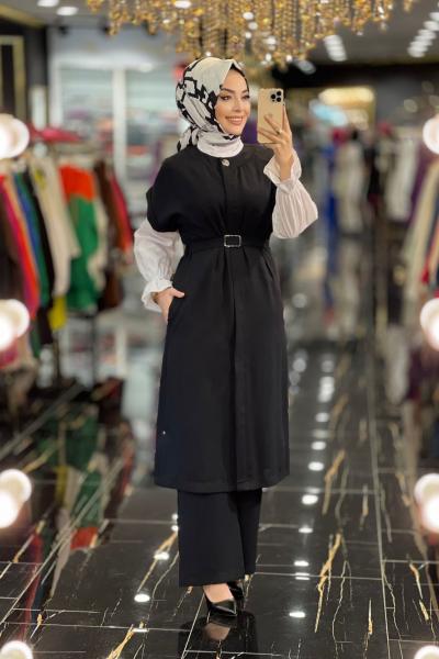 23YT641 Kolsuz Kemerli Takım Siyah