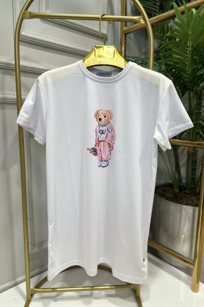 24001-21 Önü Ayı Desenli Bluz Pembe