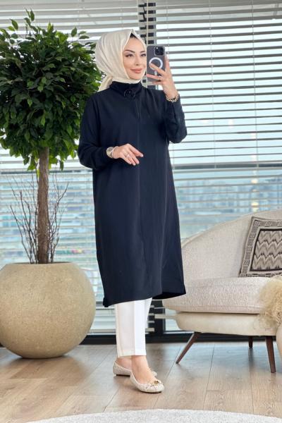 24014 Pat Ferm.Yaka Manşet Ribanalı Tunik Siyah