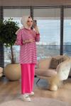 24093 Çizgili Tunik Fuşya