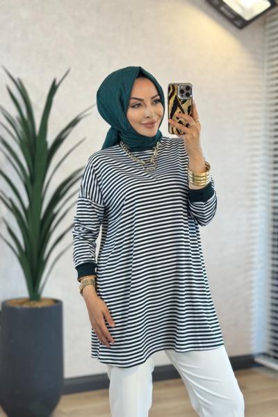 24093 Çizgili Tunik Zümrüt