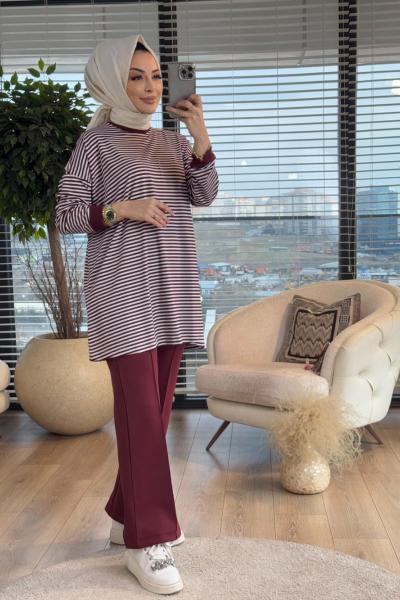 24093 Çizgili Tunik Bordo