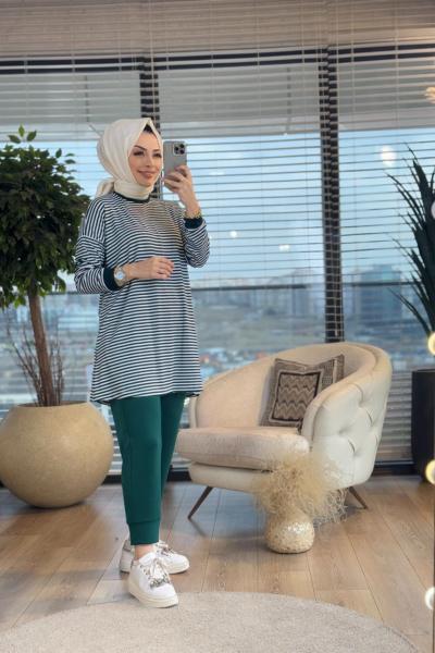 24093 Çizgili Tunik Zümrüt