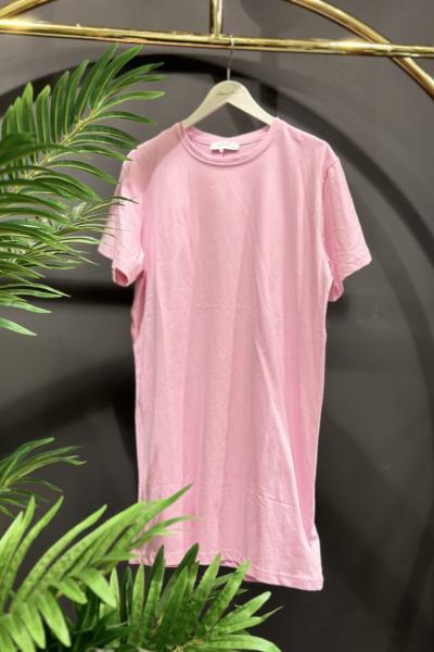 24095 Yarım Kol Düz İçlik Pembe