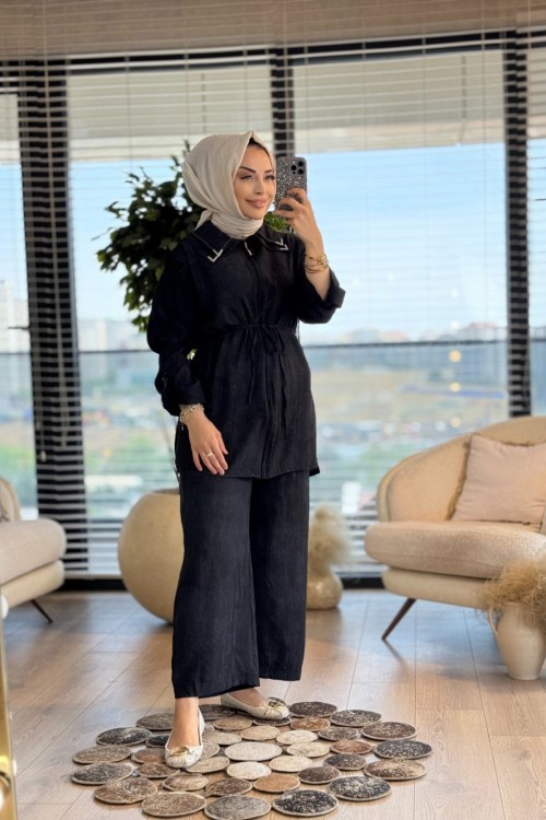 24137 Batık Gofre Ön Fermuarlı Ceket Siyah