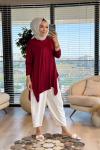 24278 Yanları Yırtmaçlı Penye Tunik Bordo
