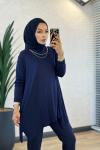 24278 Yanları Yırtmaçlı Penye Tunik Lacivert