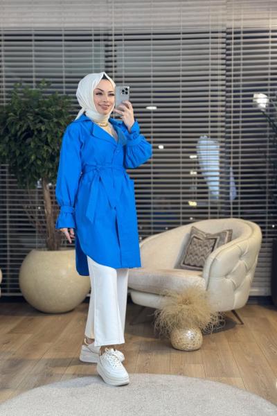24283 Kol Lastikli Ön Düğmeli Kap Mavi