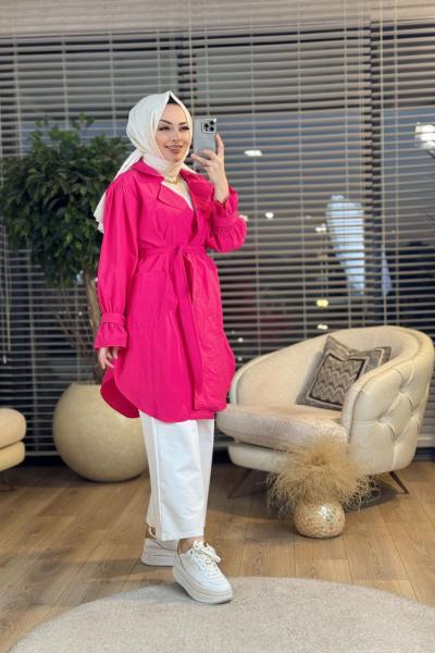 24283 Kol Lastikli Ön Düğmeli Kap Fuşya