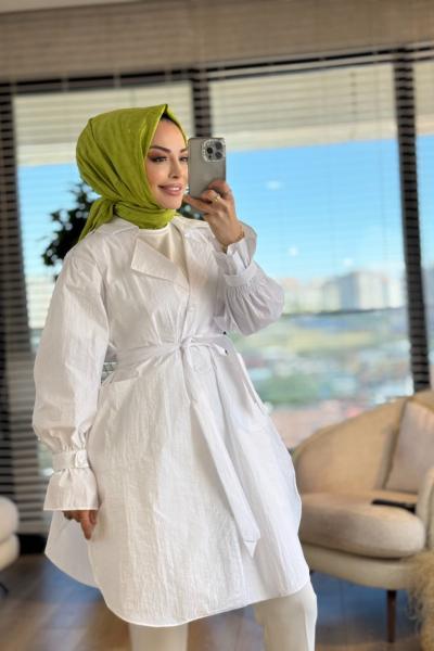 24283 Kol Lastikli Ön Düğmeli Kap Beyaz