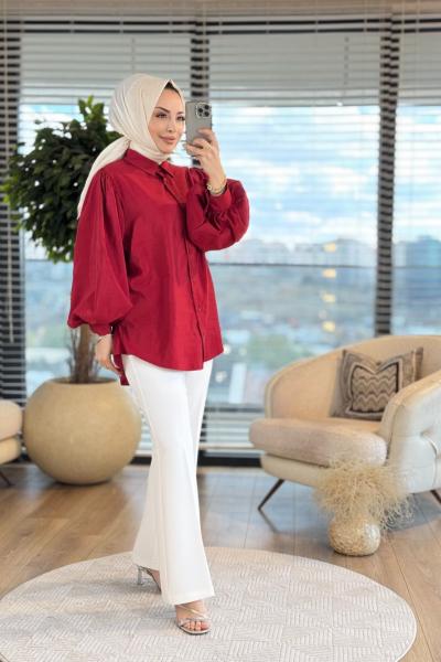 24293 Balon Kol Gömlek Bordo