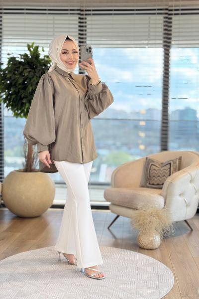 24293 Balon Kol Gömlek Haki