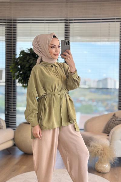 24300 Klasik Kuşaklı Gömlek Haki