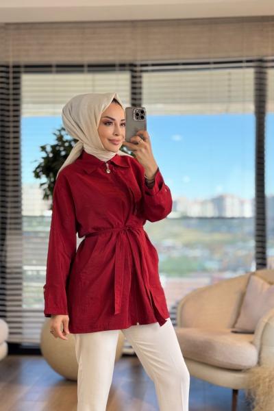 24304 Sağ Tarafı Parçalı Cepli Gömlek Bordo