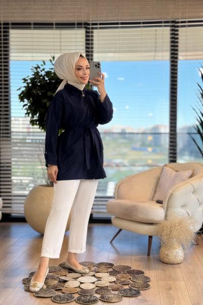 24304 Sağ Tarafı Parçalı Cepli Gömlek Lacivert