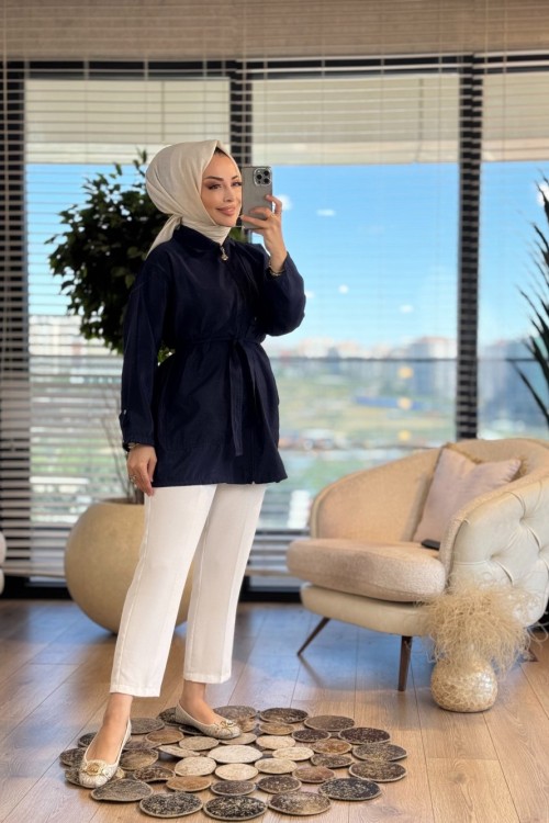 24304 Sağ Tarafı Parçalı Cepli Gömlek Lacivert