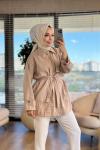 24304 Sağ Tarafı Parçalı Cepli Gömlek Bej