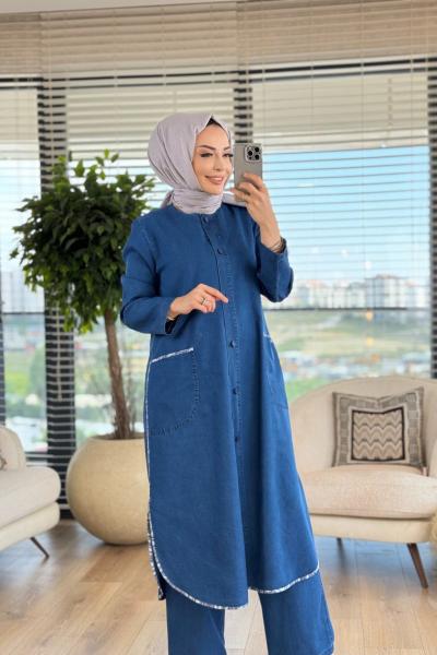 2433 Tencel Biye Detaylı Takım Lacivert