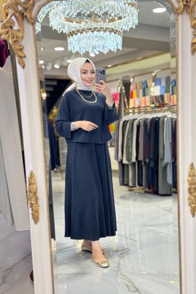 24343 Etek Ucu Parçalı Yarasa Kol Bluz Siyah