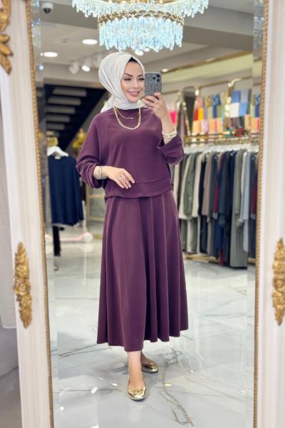 24343 Etek Ucu Parçalı Yarasa Kol Bluz Bordo