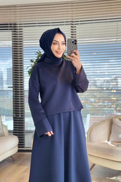 24381-1 Kalın Manşetli Bluz Lacivert