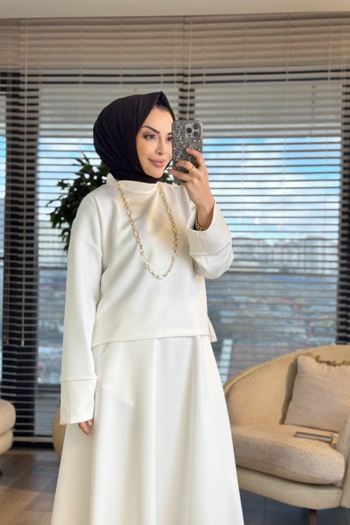 24381-1 Kalın Manşetli Bluz Ekru