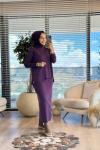 244 Omuz Apoletli Reglankol Triko Etekli Takım Mürdüm