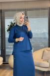 244 Omuz Apoletli Reglankol Triko Etekli Takım İndigo