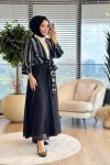 24422 Çiçek Desenli Bağlamalı Kimono Siyah
