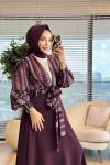 24422 Çiçek Desenli Bağlamalı Kimono Bordo