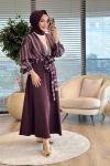 24422 Çiçek Desenli Bağlamalı Kimono Bordo