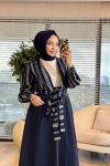 24422 Çiçek Desenli Bağlamalı Kimono Lacivert