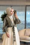 24422 Çiçek Desenli Bağlamalı Kimono Haki