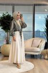 24422 Çiçek Desenli Bağlamalı Kimono Haki