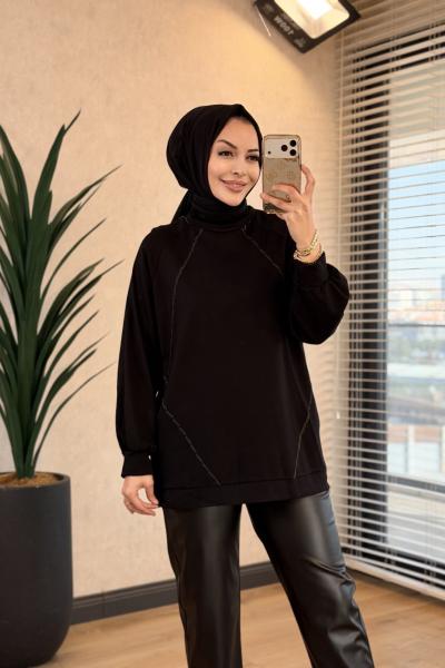24448 Önü Parça Ve Dikişli Tunik Siyah