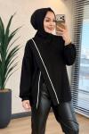 24455 Önü Verev Dikiş Ve Biyeli Sweat Siyah