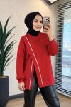 24455 Önü Verev Dikiş Ve Biyeli Sweat Kırmızı