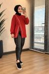 24455 Önü Verev Dikiş Ve Biyeli Sweat Kırmızı