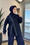 24455 Önü Verev Dikiş Ve Biyeli Sweat Lacivert